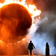 This is not a real eclipse. It’s a ring of fire representing a total solar eclipse, from the Opening Ceremony for the Baku 2015 European Games.If you’d like, you can stare directly at it. Photo via Getty Images.